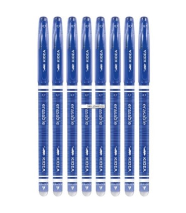 8 szt. x długopis żelowy wymazywalny Kidea z gumką – niebieski, 0.7 mm, pióro