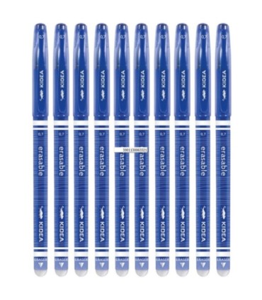 10 szt. x długopis żelowy wymazywalny Kidea z gumką – niebieski, 0.7 mm, pióro