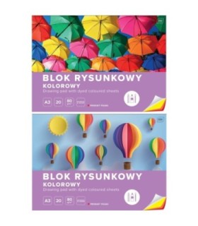 2 SZT. X BLOK RYSUNKOWY KOLOROWY 20 KARTEK 10 KOLORÓW A3 80g Interdruk