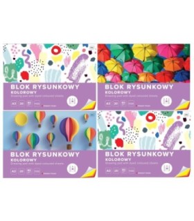 4 SZT. X BLOK RYSUNKOWY KOLOROWY 20 KARTEK 10 KOLORÓW A3 80g Interdruk