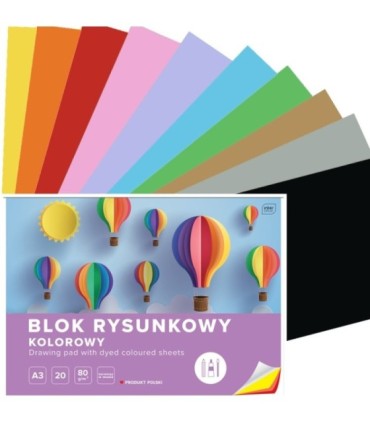 4 SZT. X BLOK RYSUNKOWY KOLOROWY 20 KARTEK 10 KOLORÓW A3 80g Interdruk
