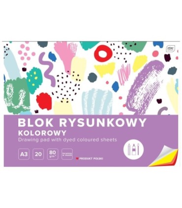 5 SZT. X BLOK RYSUNKOWY KOLOROWY 20 KARTEK 10 KOLORÓW A3 80g Interdruk