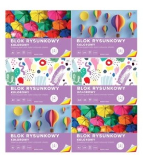 6 SZT. X BLOK RYSUNKOWY KOLOROWY 20 KARTEK 10 KOLORÓW A3 80g Interdruk
