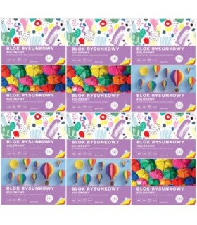 12 SZT. X BLOK RYSUNKOWY KOLOROWY 20 KARTEK 10 KOLORÓW A3 80g Interdruk