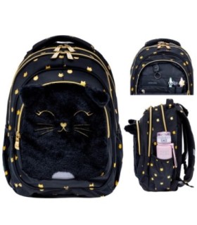 Plecak szkolny trzykomorowy AB330 ASTRABAG FLUFFY KITTY BLACK kot z pluszu
