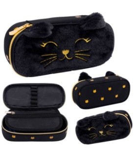Usztywniany piórnik  saszetka ASTRABAG FLUFFY KITTY BLACK kot z pluszu