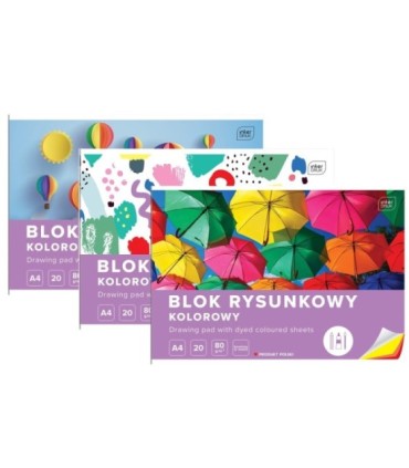 3 SZT. X BLOK RYSUNKOWY KOLOROWY 20 KARTEK 10 KOLORÓW A4 80g Interdruk