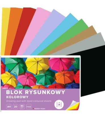 3 SZT. X BLOK RYSUNKOWY KOLOROWY 20 KARTEK 10 KOLORÓW A4 80g Interdruk