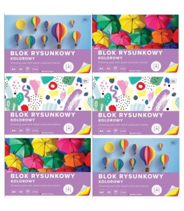 6 SZT. X BLOK RYSUNKOWY KOLOROWY 20 KARTEK 10 KOLORÓW A4 80g Interdruk