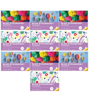 10 SZT. X BLOK RYSUNKOWY KOLOROWY 20 KARTEK 10 KOLORÓW A4 80g Interdruk