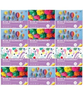 12 SZT. X BLOK RYSUNKOWY KOLOROWY 20 KARTEK 10 KOLORÓW A4 80g Interdruk