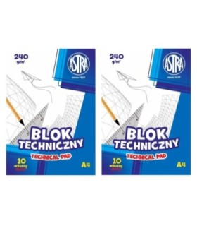 2 szt. x Blok techniczny Astra A4 240g/m2 10 białych arkuszy