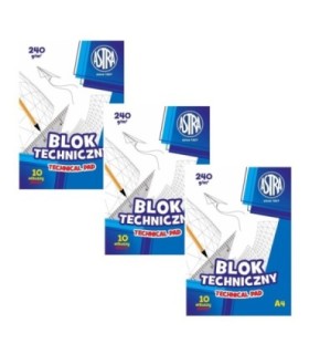 3 szt. x Blok techniczny Astra A4 240g/m2 10 białych arkuszy