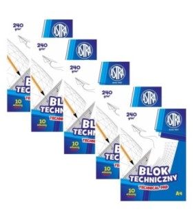 5 szt. x Blok techniczny Astra A4 240g/m2 10 białych arkuszy