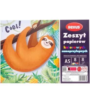 Wycinanka zeszyt A5 papierów kolorowych samoprzylepnych 8 kart REXUS  BENIAMIN