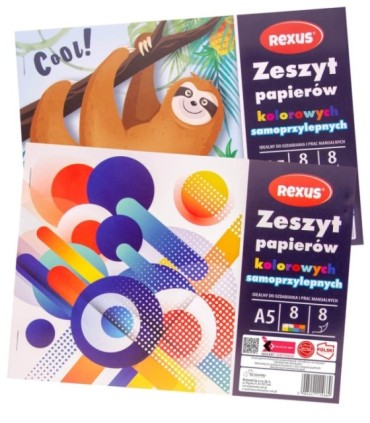Wycinanka zeszyt A5 papierów kolorowych samoprzylepnych 8 kart REXUS  BENIAMIN