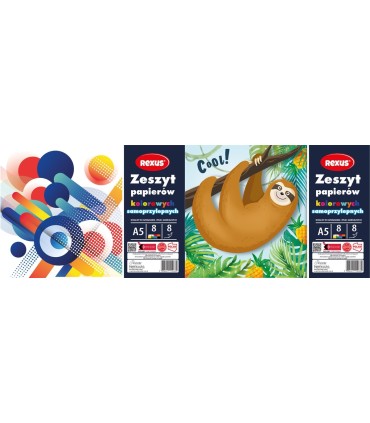 Wycinanka zeszyt A5 papierów kolorowych samoprzylepnych 8 kart REXUS  BENIAMIN