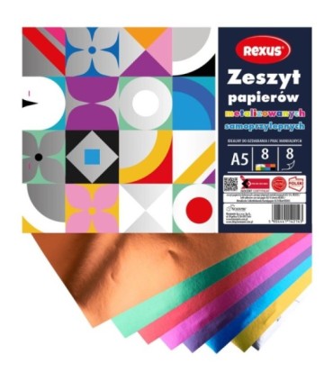 Wycinanka zeszyt A5 papierów kolorowych samoprzylepnych 8 kart METALIZOWANYCH REXUS  BENIAMIN