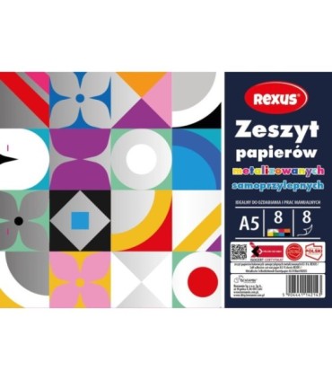 Wycinanka zeszyt A5 papierów kolorowych samoprzylepnych 8 kart METALIZOWANYCH REXUS  BENIAMIN