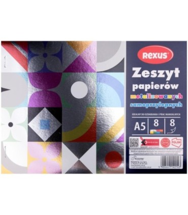 Wycinanka zeszyt A5 papierów kolorowych samoprzylepnych 8 kart METALIZOWANYCH REXUS  BENIAMIN