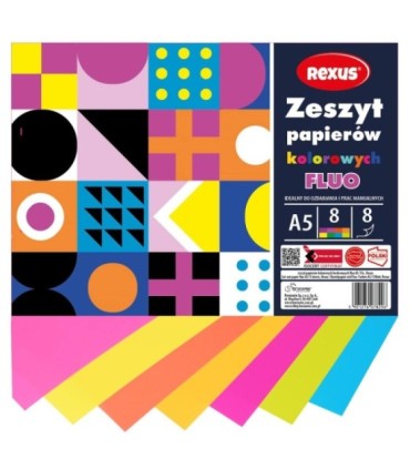Wycinanka zeszyt A5 papierów kolorowych FLUO 8 kart REXUS  BENIAMIN