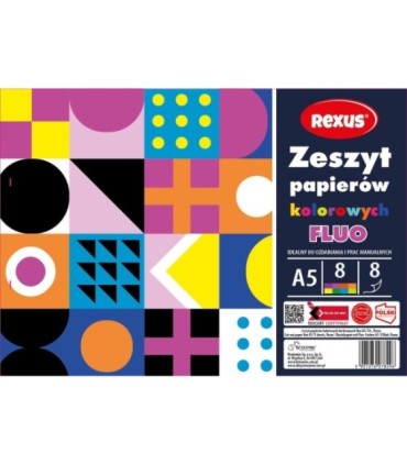 Wycinanka zeszyt A5 papierów kolorowych FLUO 8 kart REXUS  BENIAMIN