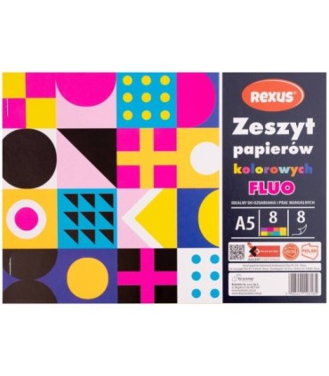 Wycinanka zeszyt A5 papierów kolorowych FLUO 8 kart REXUS  BENIAMIN