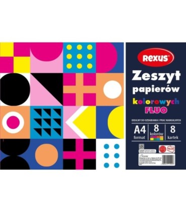Wycinanka zeszyt A4 papierów kolorowych kredowanych FLUO 8 kart REXUS  BENIAMIN