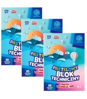 3 szt. x Blok techniczny Astra 10 pastelowych, kolorowych kartek A4