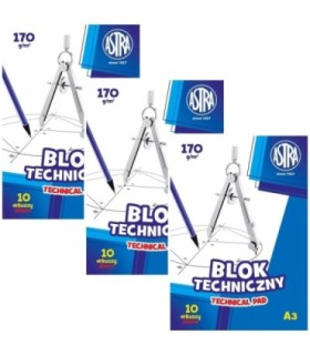 3x Blok techniczny biały A3 ASTRA 10 arkuszy 170g