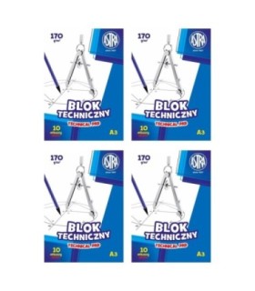 4x Blok techniczny biały A3 ASTRA 10 arkuszy 170g
