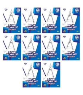 10x Blok techniczny biały A3 ASTRA 10 arkuszy 170g