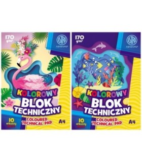 Zestaw 2× Blok techniczny kolorowy ASTRA A4 170g 10 kartek – intensywne kolory