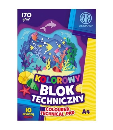 Zestaw 2× Blok techniczny kolorowy ASTRA A4 170g 10 kartek – intensywne kolory