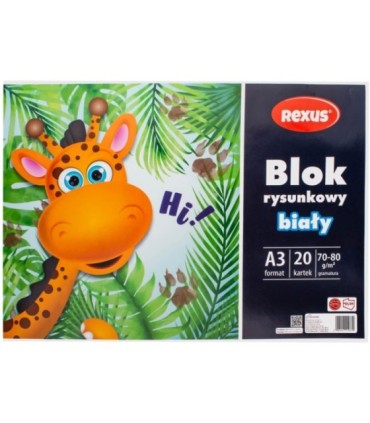 Blok rysunkowy biały REXUS Beniamin A3 20 kartek, 70-80g/m2