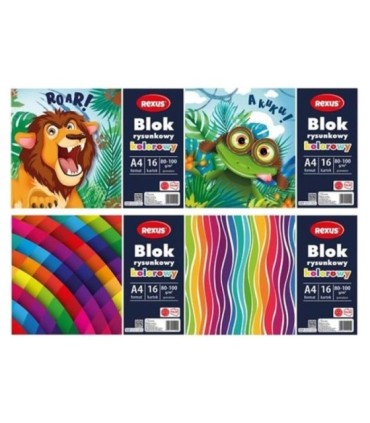 Blok rysunkowy kolorowy REXUS Beniamin A4 16 kartek, 80-100g/m2