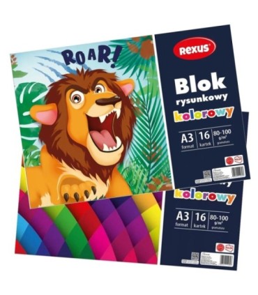 Blok rysunkowy kolorowy REXUS Beniamin A3 16 kartek, 80-100g/m2