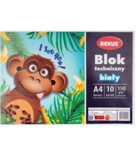 Blok techniczny biały REXUS Beniamin A4 10 kartek, 150g/m2
