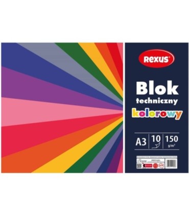 Blok techniczny kolorowy REXUS Beniamin A3 10 kartek, 150g/m2