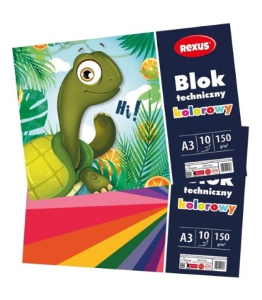 Blok techniczny kolorowy REXUS Beniamin A3 10 kartek, 150g/m2