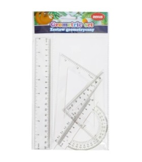 Zestaw geometryczny 4 elementy: linijka 20 cm, 2x ekierka, kątomierz  REXUS Beniamin