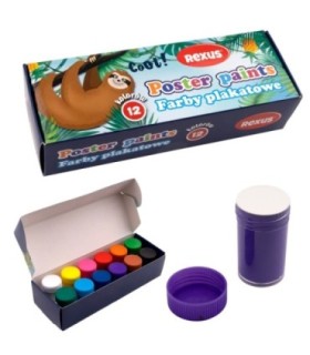 Farby plakatowe 12 kolorów x 20 ml zabezpieczone przed wysychaniem REXUS Beniamin