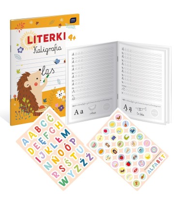 LITERKI KALIGRAFIA format A4 nauka pisania + kolorowanka + naklejki INTERDRUK