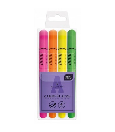 Zestaw 4 neonowych zakreślaczy ze ściętą końcówką INTERDRUK Academy