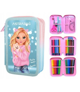 Piórnik Astra rozkładany potrójny z wyposażeniem dla dziewczynki Top Teens