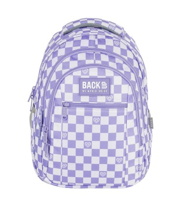 Plecak szkolny 26 L trzykomorowy Derform BACKUP model O SZACHOWNICA FIOLET