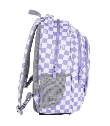 Plecak szkolny 26 L trzykomorowy Derform BACKUP model O SZACHOWNICA FIOLET