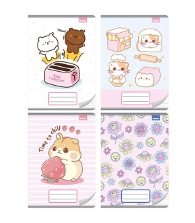 4× zeszyt A5 3-linia kolorowa, 16 kartek, dla dziewczynek: misie, kotki, owoce, kwiaty