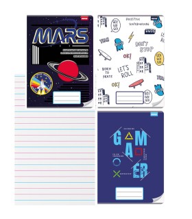 3x zeszyt A4 3-linia kolorowa, 32 kartki, dla chłopców: kosmos, skate, gry