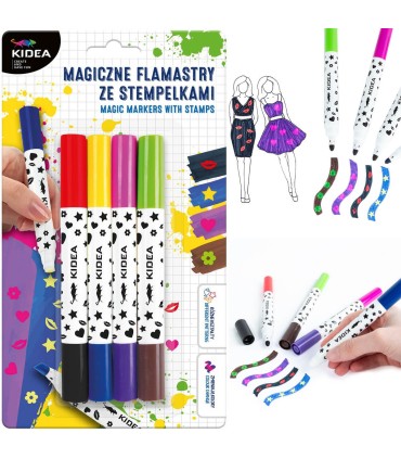 Magiczne grube flamastry ze stempelkami dwustronne KIDEA